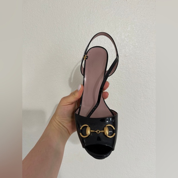 Gucci Black Patent Leather Claudie Platform Sandals Size 39.5 - Picture 2 of 7